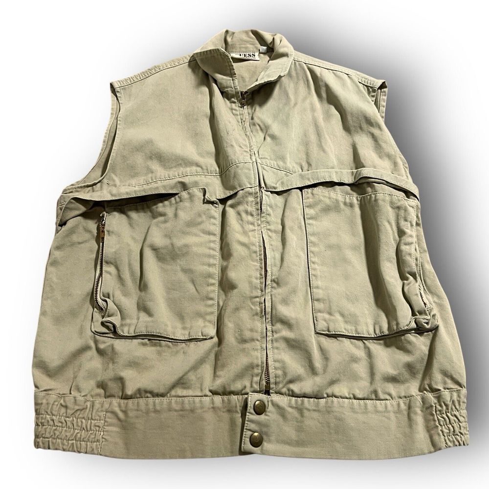 Vintage 80s Guess Vest Adult Largeβ Full Zip Up Fishing Utility George Marciano